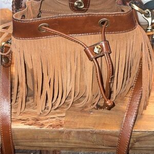 Patricia Nash Brown Leather Crossbody Bag with Fringe